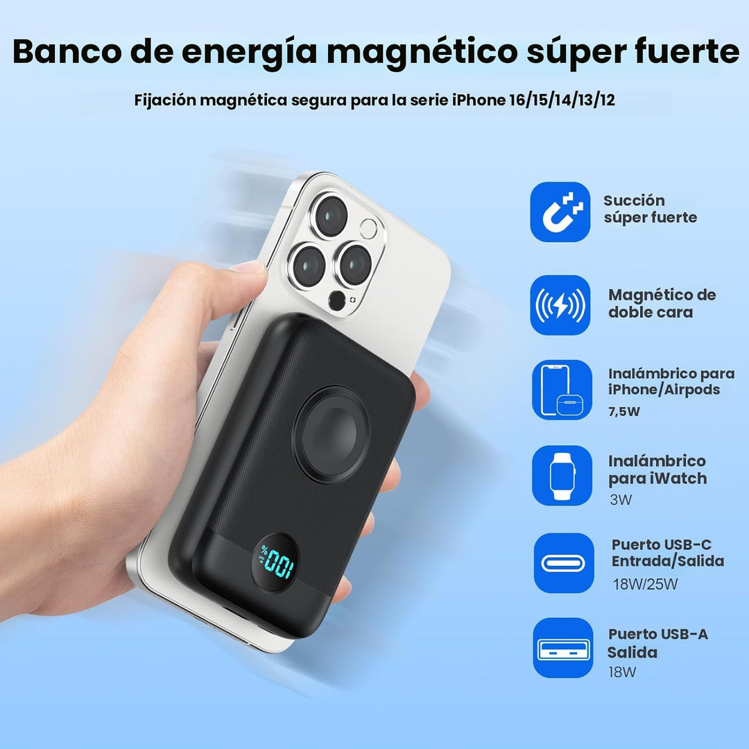 Cargador portátil magnético para iPhone y Apple Watch, 10800 mAh, 2...