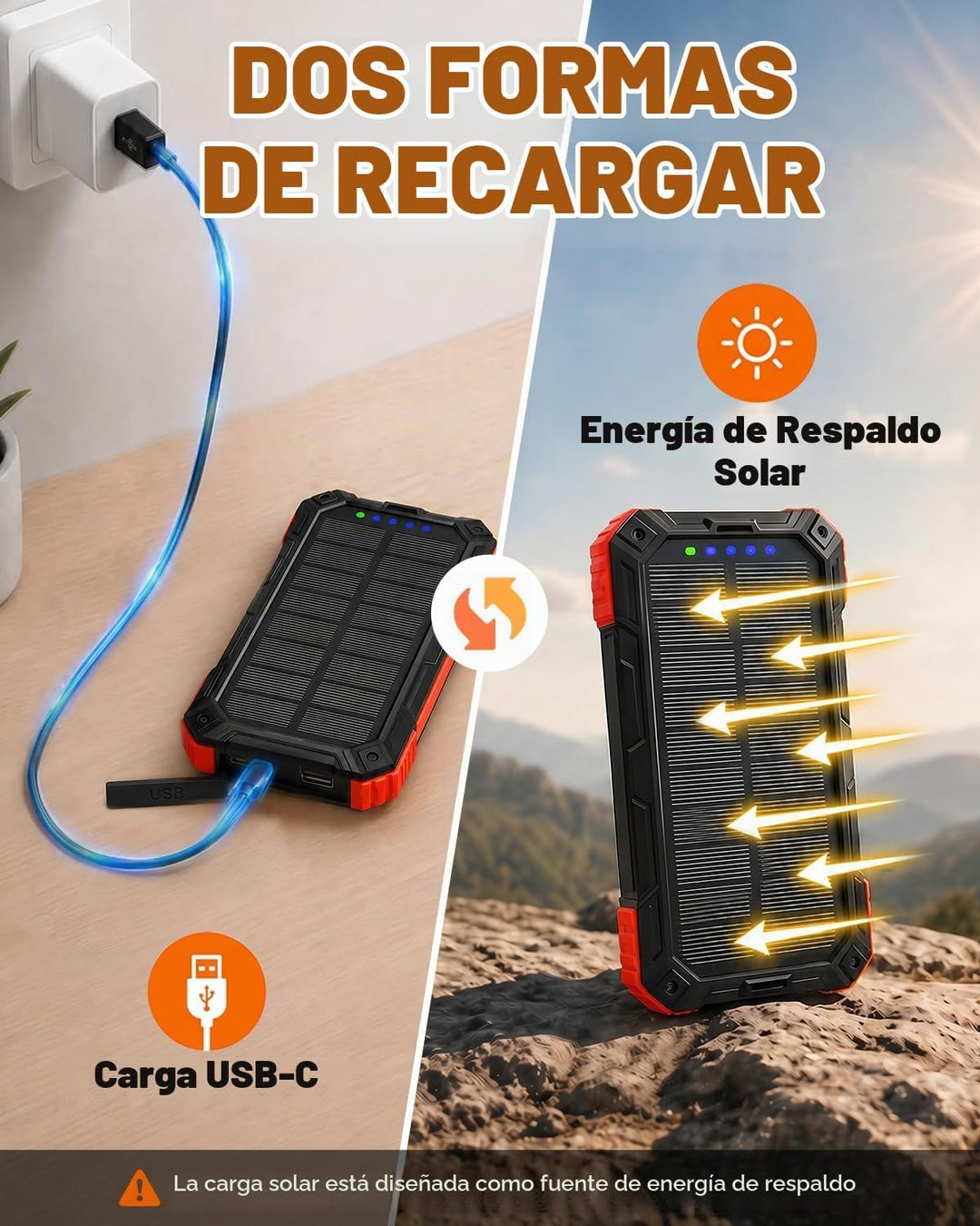 Cargador solar Banco de energía - 49800mAh QC3.0 Cargador portátil...