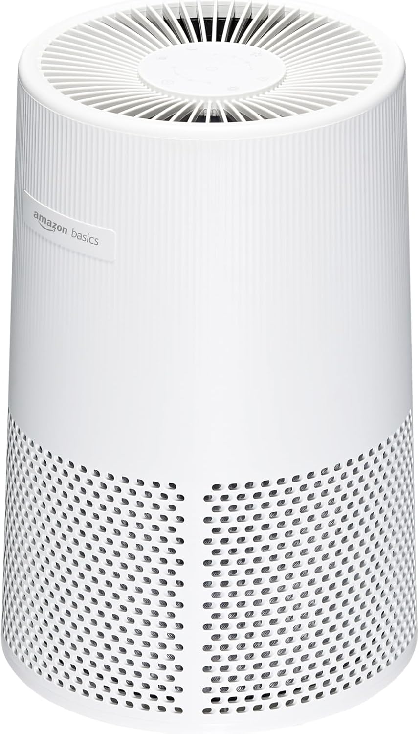 Amazon Basics Purificador de aire para el hogar y la oficina, 3 velocidades, temporizador, modo de suspensión (32 db), cubre hasta 1067 pies cuadrados, color blanco