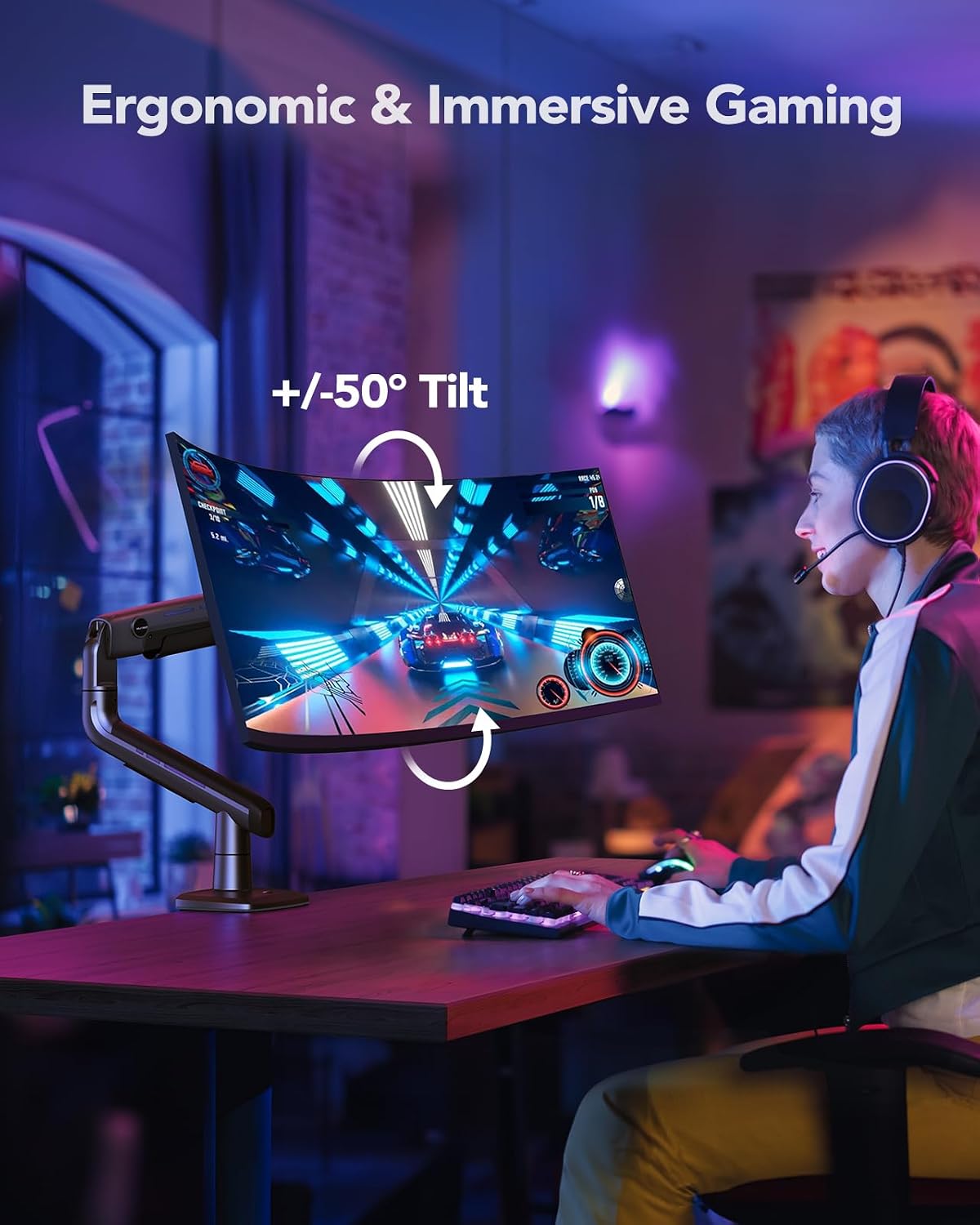 HUANUO Brazo de monitor resistente para pantallas ultraanchas de hasta 49 ", placa de refuerzo de montaje de monitor de acero