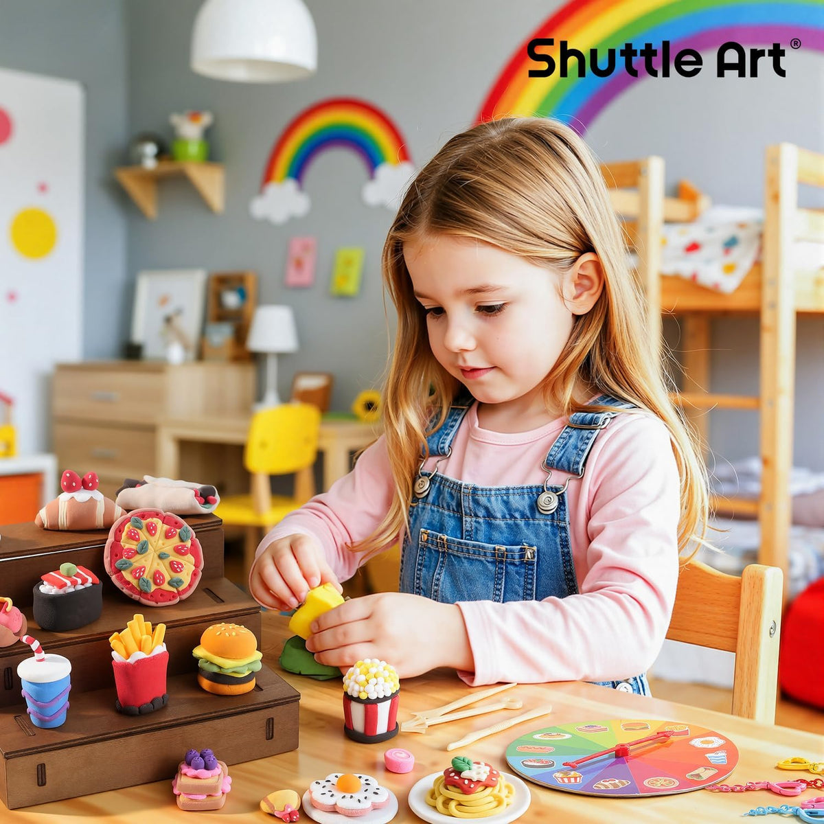Shuttle Art Arcilla seca al aire para niños, tienda de alimentos, kit de 21 piezas de arcilla para modelar con herramientas de escultura y tutoriales, segura y antiadherente, regalos de manualidades para niños y niñas