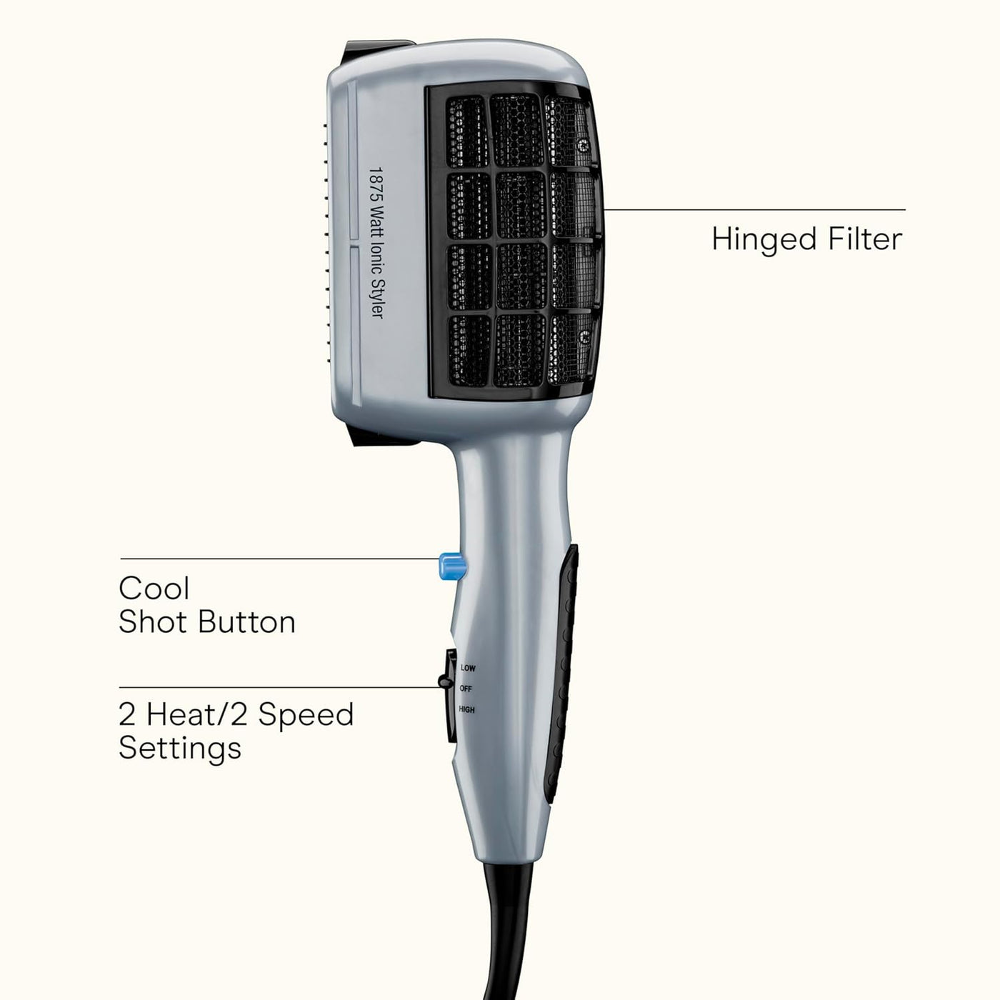 Conair 1875 W 3 en 1 estilizador icónico, color gris y negro