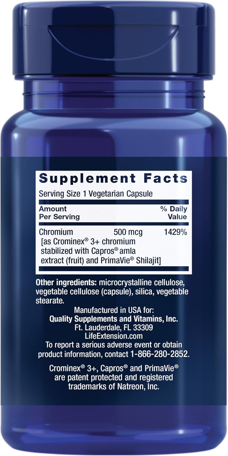 Life Extension Cromo optimizado con Crominex 3+ 500 mcg, Salud del...