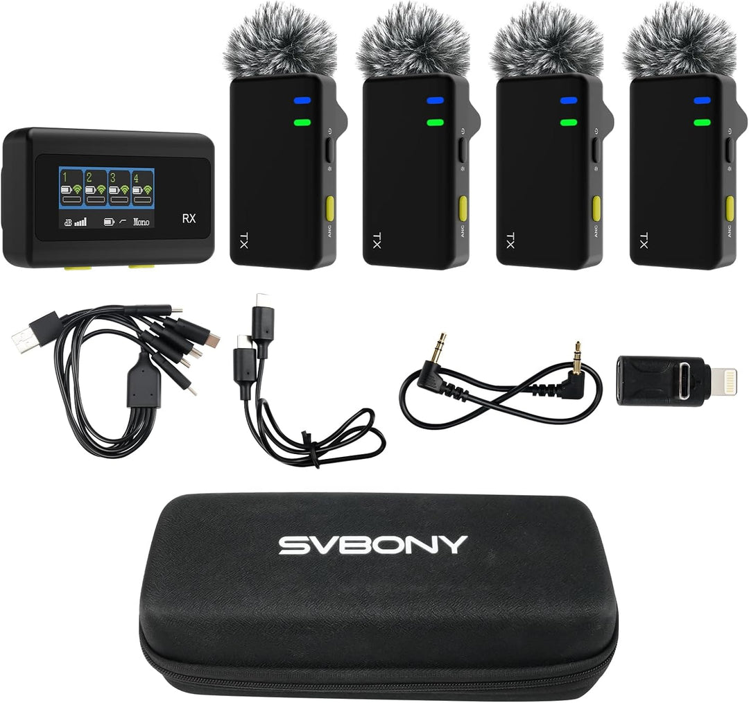 SVBONY D4 - Sistemas de micrófonos inalámbricos Lavalier para 4 per...
