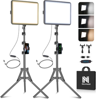 Paquete de 2 luces LED de video, luz NiceVeedi Studio, kit de ilumi...