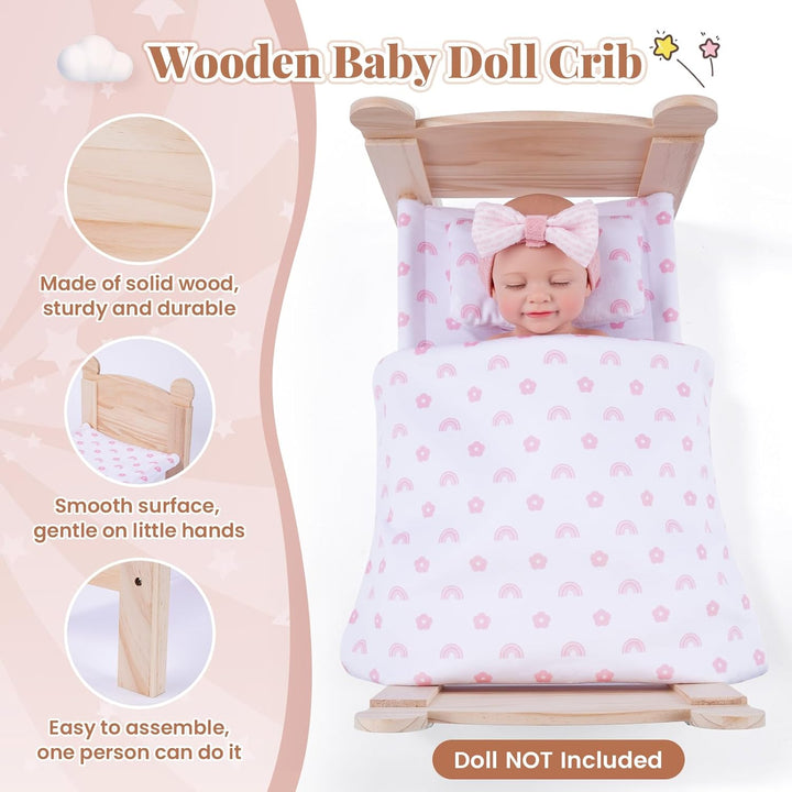 BABESIDE Cuna de muñeca de bebé de 3 piezas con juego de ropa de ca...