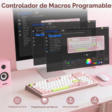AUSDOM H98 - Teclado mecánico cremoso rosa, teclado inalámbrico sil...