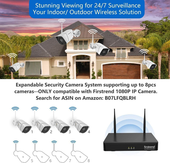 Sistema de cámara de seguridad inalámbrica firstrend WiFi 1080P, NV...