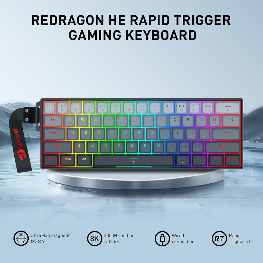 Redragon K617 HE - Teclado para juegos de disparo rápido, 60% 61 te...
