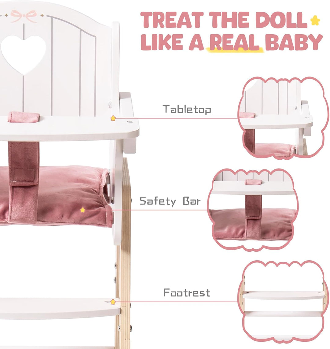 ROBOTIME Silla alta de madera para muñeca de bebé, silla de muñeca...