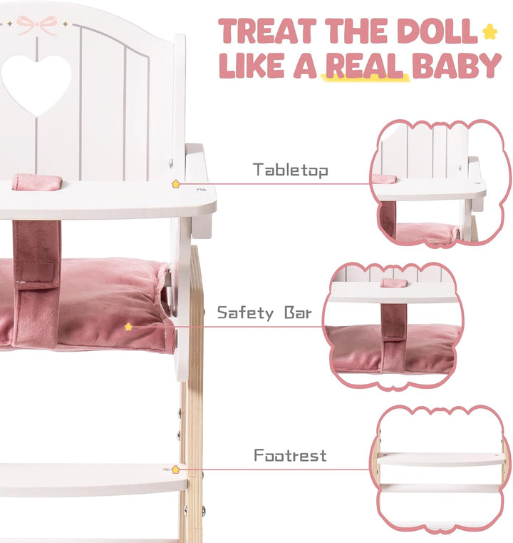 ROBOTIME Silla alta de madera para muñeca de bebé, silla de muñeca...