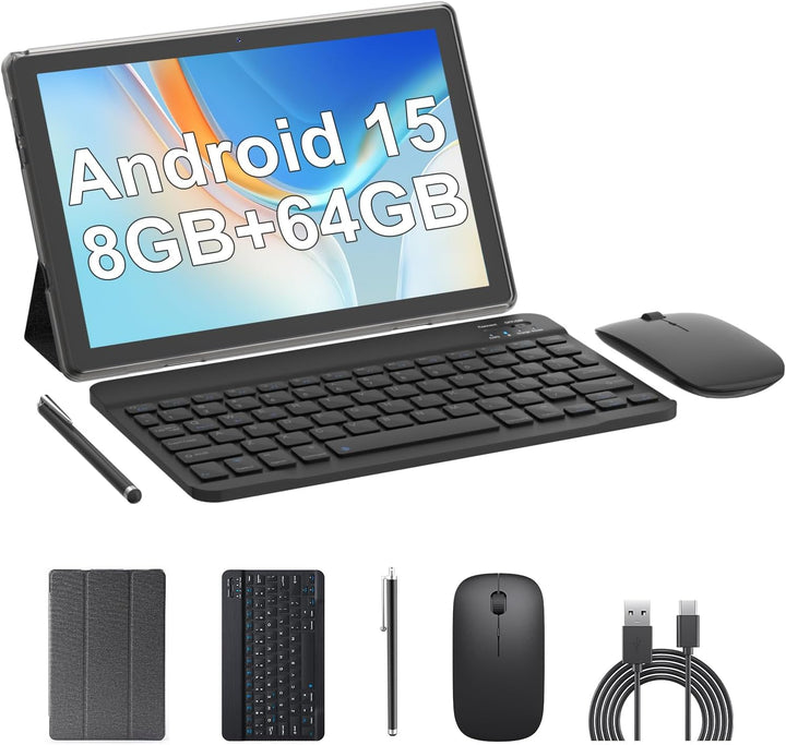 Tablet 2 en 1 de 10 Pulgadas Android 14 con Teclado 64GB ROM 8GB RA...