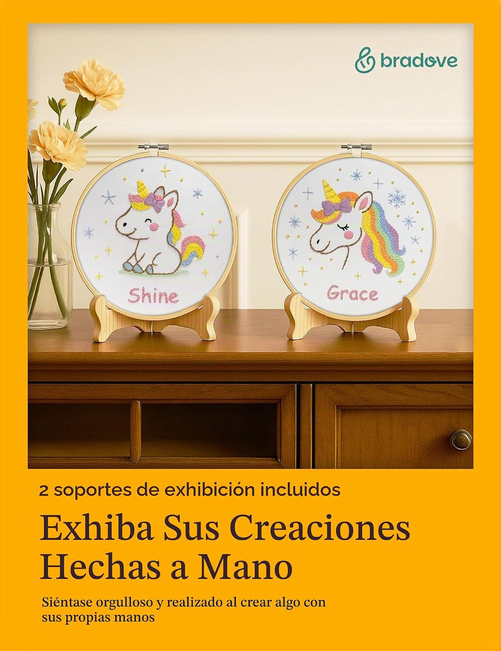Bradove Kit de bordado de unicornios para principiantes con patrones