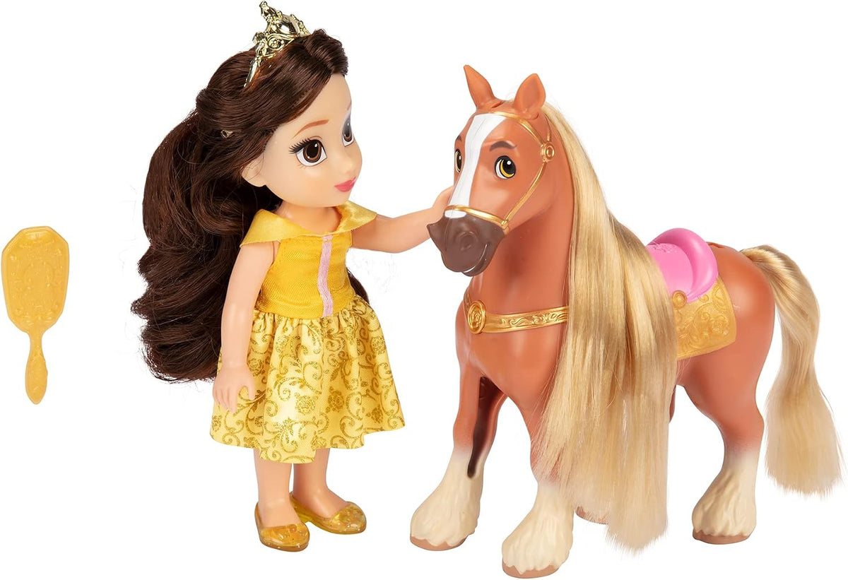 Muñeca Disney Princess Belle y Set de Regalo Petite Phillipe, Amarillo