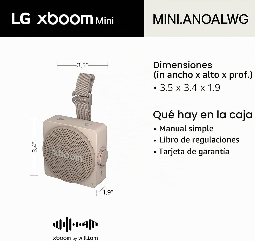 LG xboom Mini by will.i.am - Altavoz Bluetooth portátil, color gris cálido