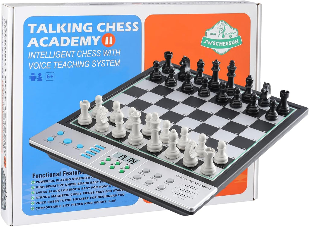 Tablero de ajedrez electrónico avanzado, juego de ajedrez inteligente para computadora, aprendizaje de entrenador de voz AI para niños, ELO 2200+ para mejorar jugadores, piezas grandes magnéticas y tablero perfecto para adultos, pantalla LCD (plateado)