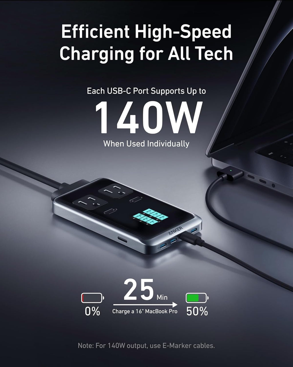 Anker Prime carga Station, 240W 8-en-1 Power Strip, 2 AC, 4 USB C