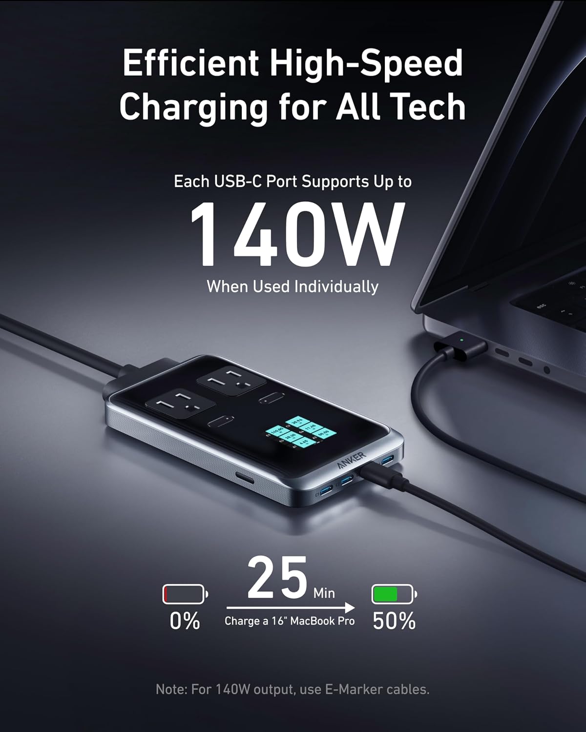 Anker Prime carga Station, 240W 8-en-1 Power Strip, 2 AC, 4 USB C