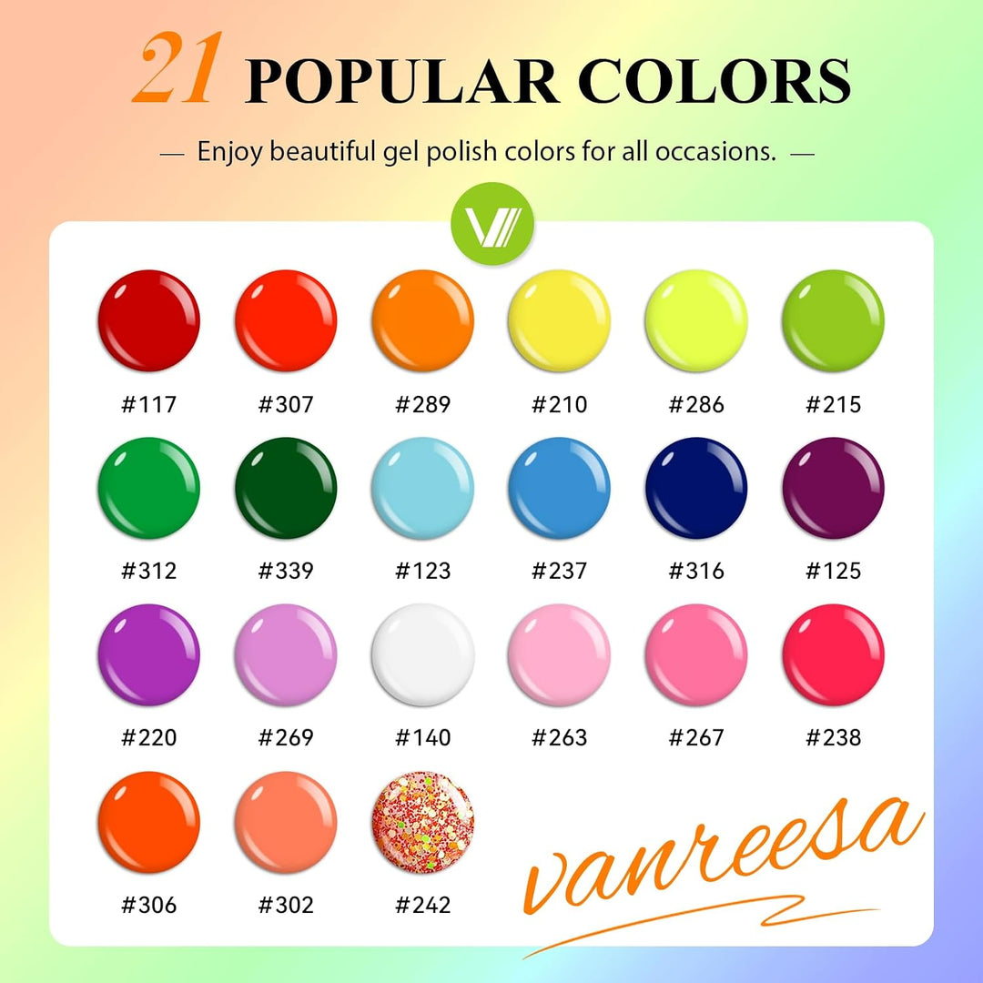 Vanreesa - Juego de 24 esmaltes de gel para uñas, 21 colores brilla...
