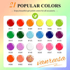 VANREESA - Juego de 24 esmaltes de uñas de gel neón, 21 colores brillantes con capa base, Party Time