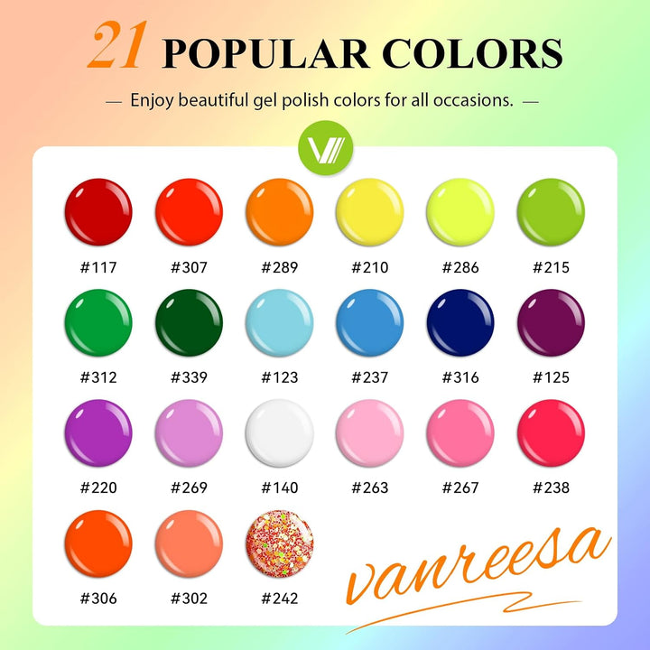 Vanreesa - Juego de 24 esmaltes de gel para uñas, 21 colores brilla...