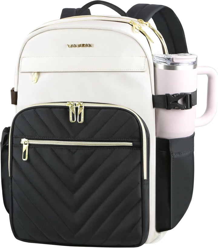 VANKEAN Mochila para laptop para mujer con bolsillo para vaso de gr...