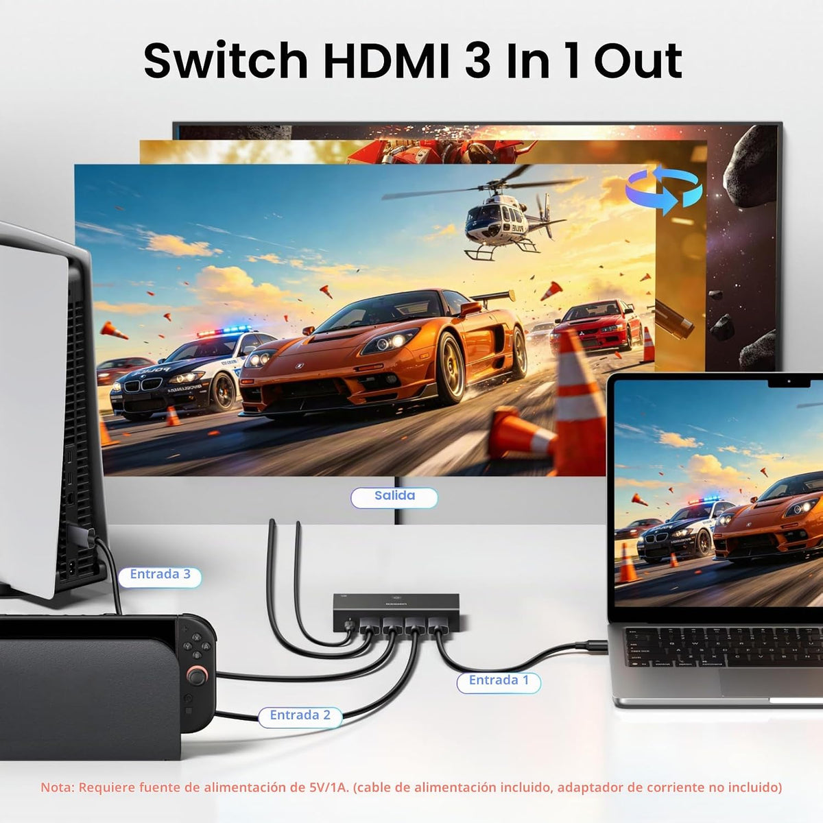 UGREEN 8K@60Hz HDMI 2.1 Switch 3 entradas 1 salida, con control remoto, VRR, 4K@240Hz