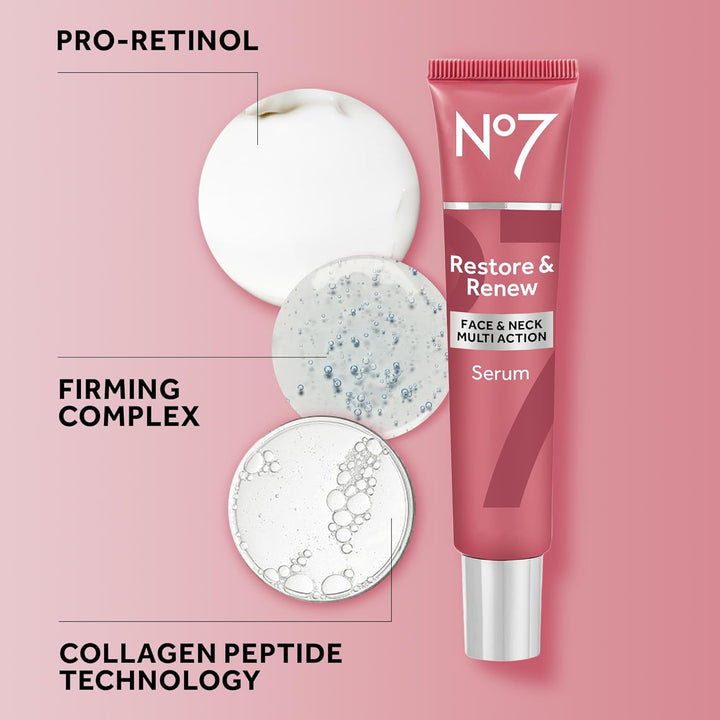 No7 Restore &amp; Renew - Suero multiacción para rostro y cuello, s...