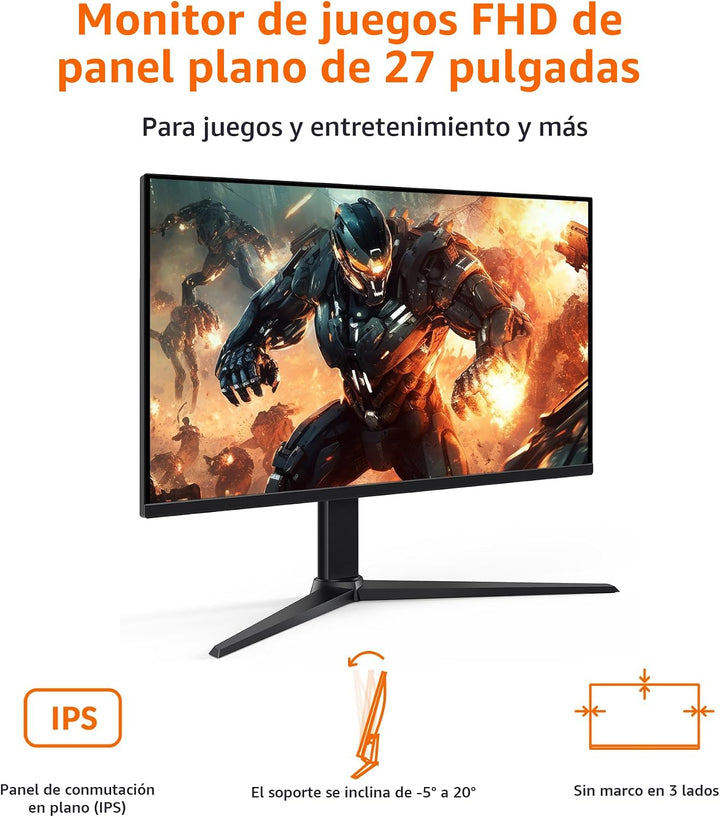 Amazon Basics Monitor para juegos de 27 pulgadas, FHD 1080P, 165Hz,...