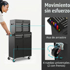 Goplus Baúl de herramientas, gabinete de almacenamiento de herramientas con 5 cajones y ruedas, con parte superior desmontable, caja de herramientas, forro, ruedas universales bloqueables, estante