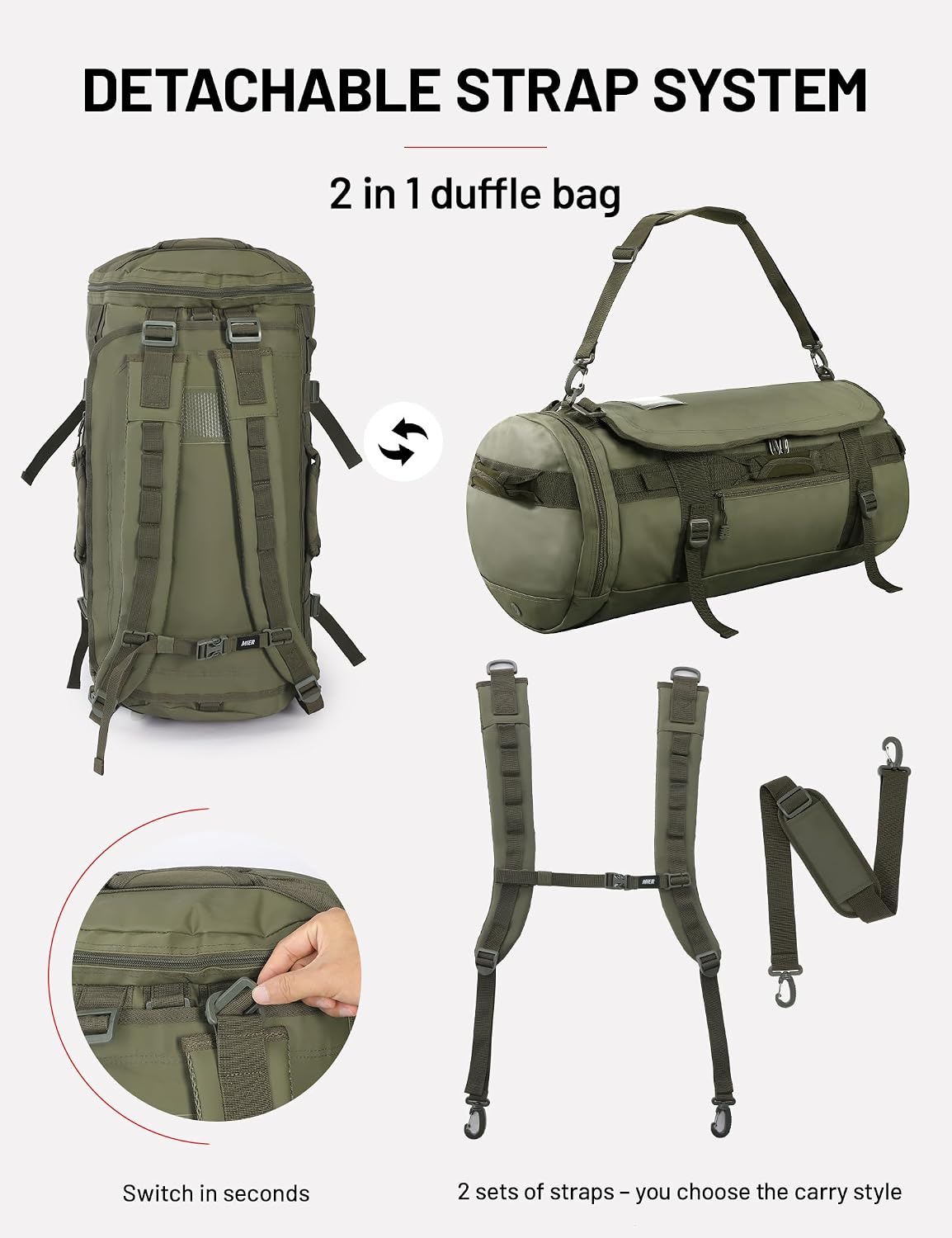 MIER Mochila grande para viajes, camping, gimnasio, deportes, 45L/60L/90L