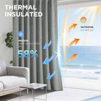 Joydeco - Cortinas 100 % opacas para dormitorio, cortinas de lino natural, cortinas de bloqueo de luz con aislamiento térmico, bolsillo para barra y pestaña trasera, oscurecimiento de privacidad