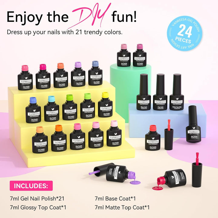 VANREESA - Juego de 24 esmaltes de gel para uñas, 21 colores con ca...