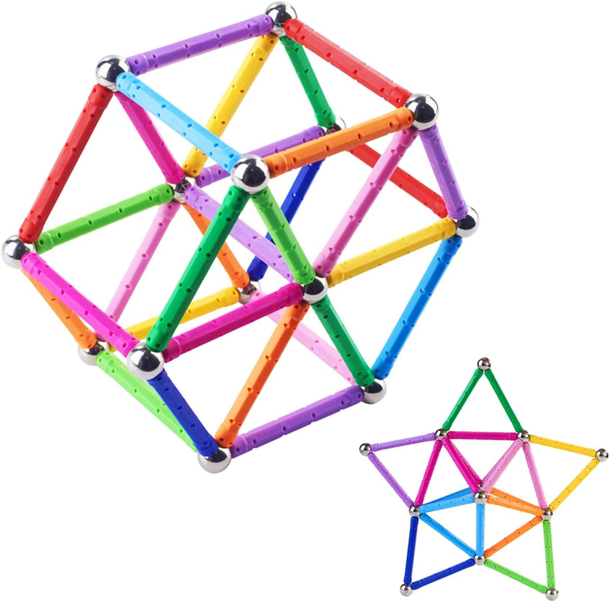 Juego de 204 piezas de palos de construcción magnéticos, juguetes educativos apilables de 2.3 pulgadas de longitud para niños y adultos, juguete de construcción STEM bolas no magnéticas 3D con bolsa de almacenamiento