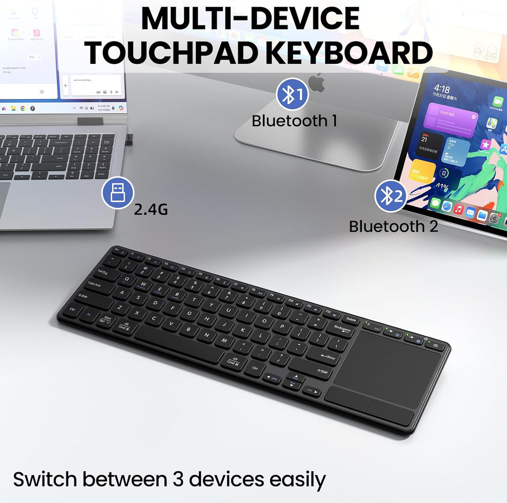 Teclado inalámbrico recargable con panel táctil-QWERTY