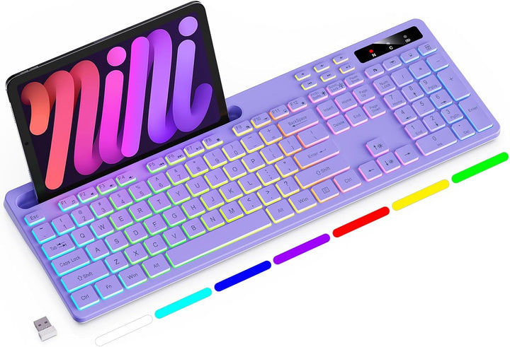 Soueto Teclado inalámbrico con retroiluminación RGB de 7 colores, t...