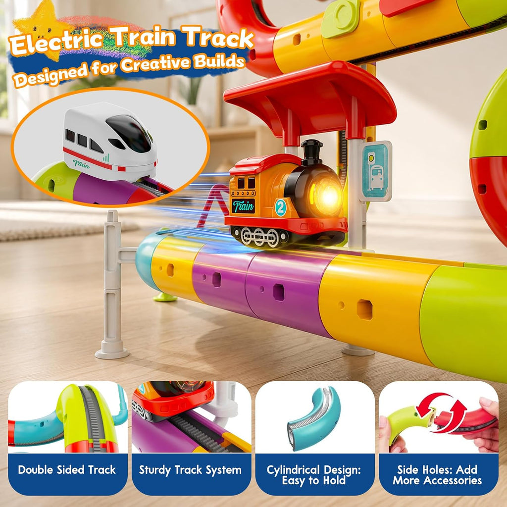 Juego de tren eléctrico de 139 piezas, pista de carreras flexible