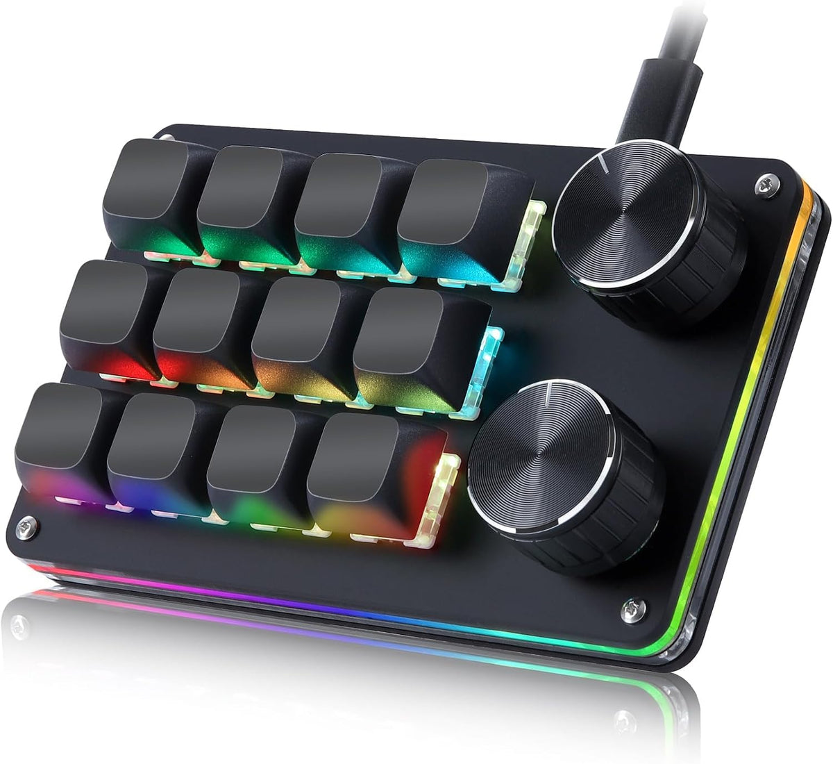 Koolertron Teclado programable macro, teclado mecánico programable con una mano, interruptor azul RGB intercambiable en caliente, 12 teclas 2 botones retroiluminado teclado para trabajar y jugar, negro