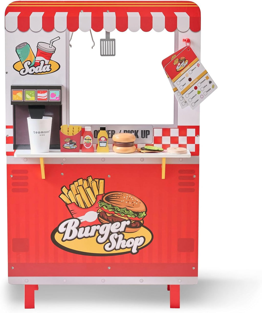 Teamson Kids Flip & Fry Burger Shop Playset para Kids Age 3+