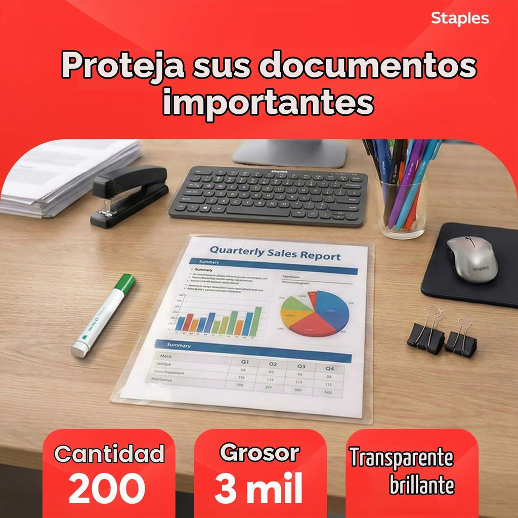 Staples Bolsas de laminación térmica, tamaño carta, 3 mil, 200/paquete