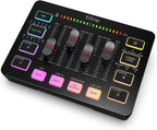FIFINE Mezclador de audio para juegos, mezclador de PC RGB para streaming con interfaz de micrófono XLR, control individual, atenuador de volumen, botón de silencio, alimentación fantasma de 48 V