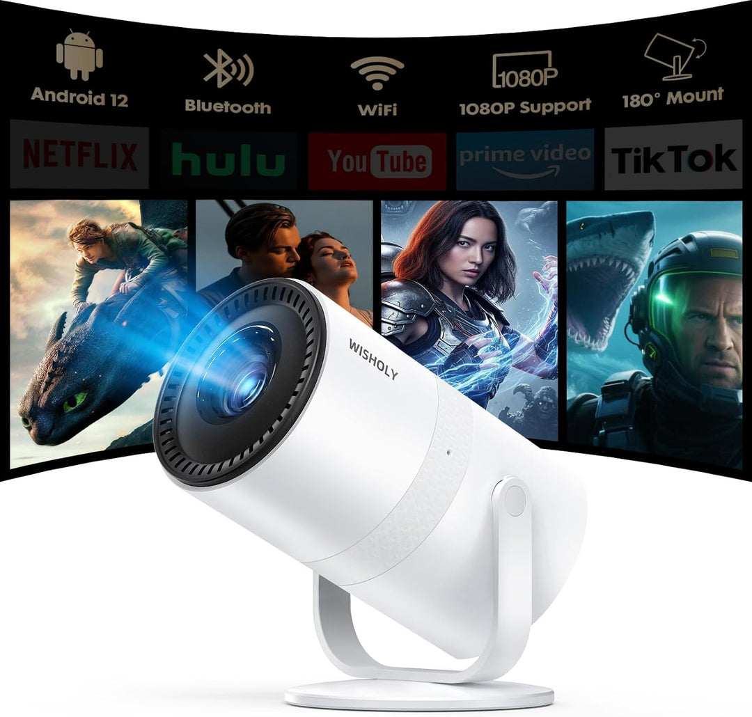 WISHOLY Mini Proyector con Android 12 [Aplicación Integrada y Enfoq...