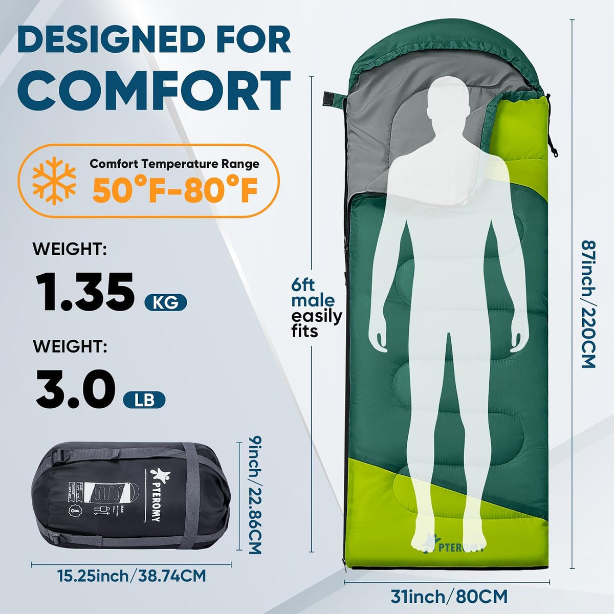 Sacos de Dormir para Adultos, Ultraligeros y Lavables a máquina, a Prueba de Agua para Senderismo, Camping y Mochila, para Clima Cálido y Frío, Esenciales de Camping para Viajar