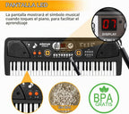 Piano de teclado para niños de 61 teclas con pantalla LED y micrófono