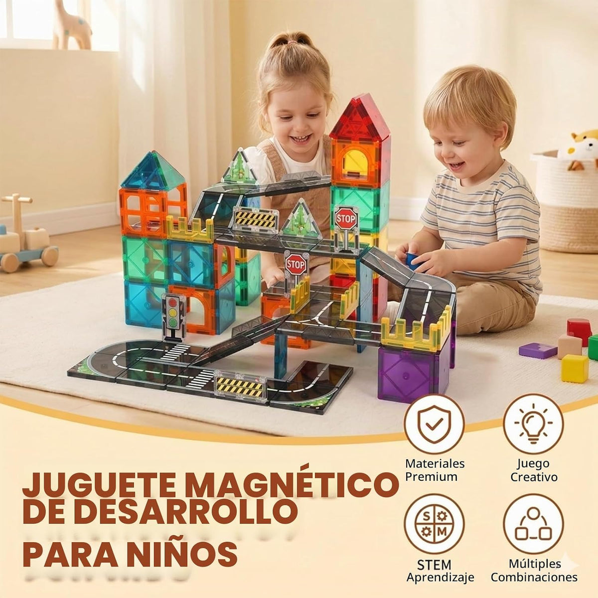 Juego de azulejos magnéticos, 89 bloques de construcción magnéticos