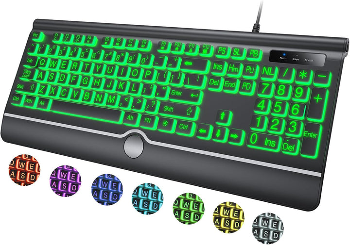 Teclado de computadora retroiluminado de letras grandes, teclado re...