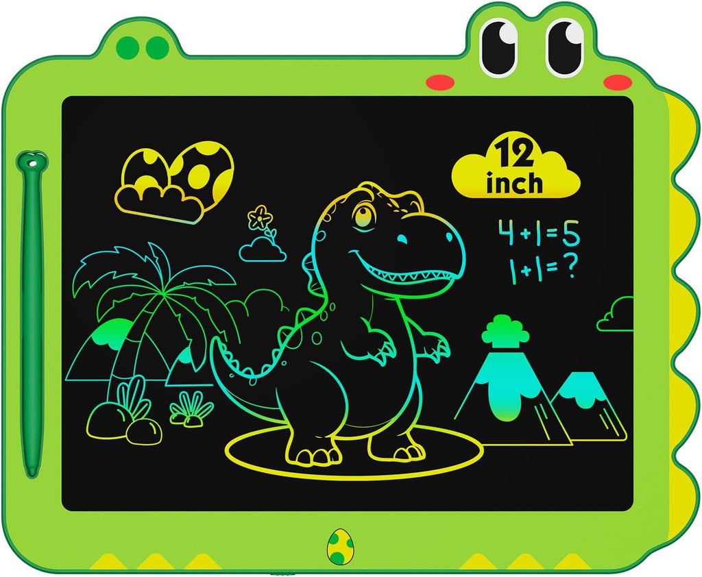 Tableta LCD de 12 pulgadas para garabatear, tableta, almohadilla de dibujo de dinosaurio verde para niños de 3 a 6 años, regalos de Navidad y cumpleaños