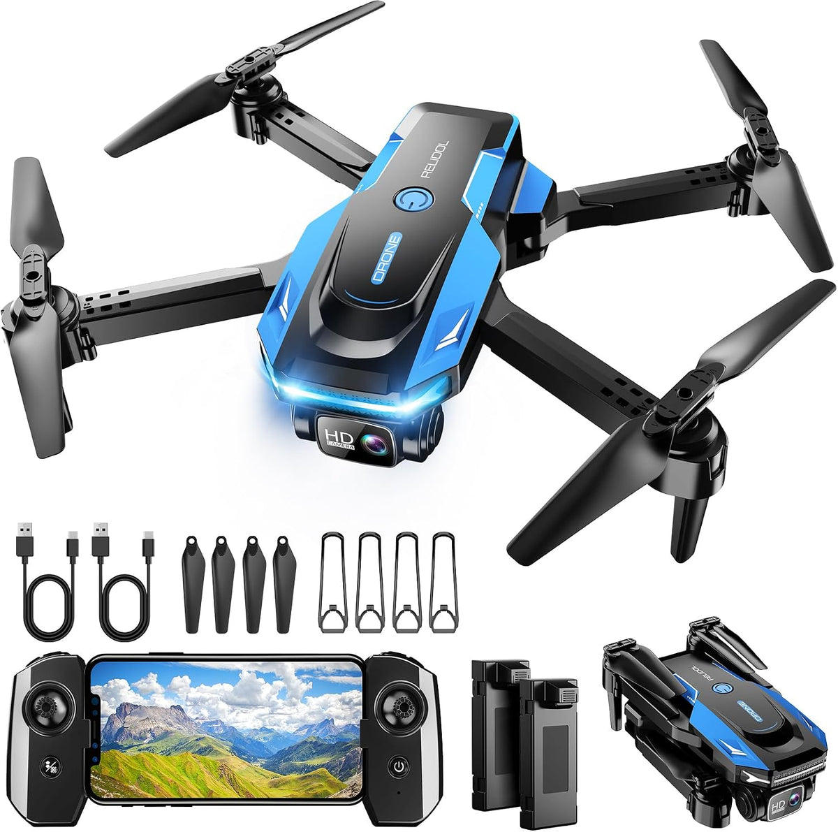 Drone con cámara 1080P - Drone plegable RC Quadcopter FPV con control