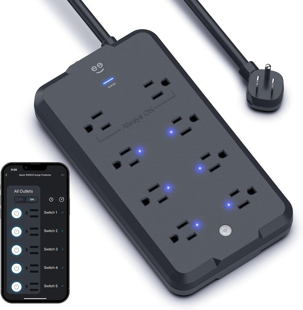 Geeni Surge Ultra Smart 8-Outlet Surge Protector, No Hub, 6 ft. Cord, negro