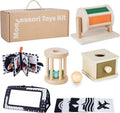 Juguetes Montessori para bebés de 0 a 6 meses, juego educativo de aprendizaje 6 en 1 para recién nacidos, regalos para niños pequeños, incluye tambor giratorio, caja de permanencia de objetos, espejo de tiempo abdominal para bebés y más